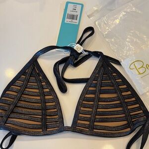 Beach Bunny Black Glitter Strappy Bikini Top